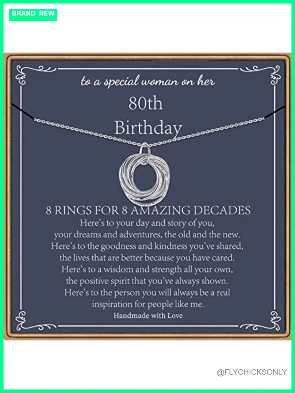 925 Sterling Silver 80th Birthday Necklace Pendant Gift for Women